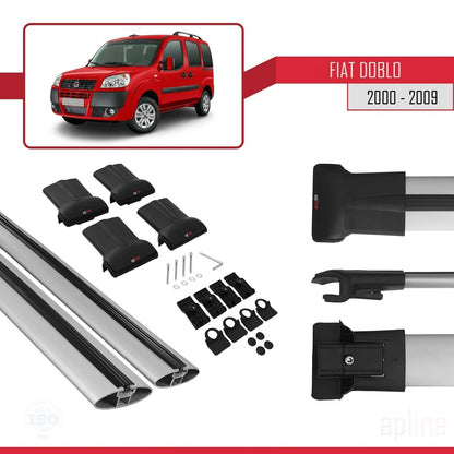 Kompatibel mit Fiat Doblo 2000-2009 FLY Modell Dachgepäckträger, graues Aluminium, 2 Stangen