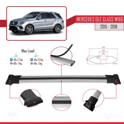 Compatible avec Mercedes Classe GLE 3 (W166) 2015-2018 FLY Model Barres de Toit Railing Porte-Bagages de Voiture Gris Aluminium 3 Barres
