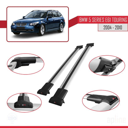 Kompatibel mit BMW 5er (E61) Touring 2004-2010 FLY Modell Dachgepäckträger, graues Aluminium, 2 Stangen