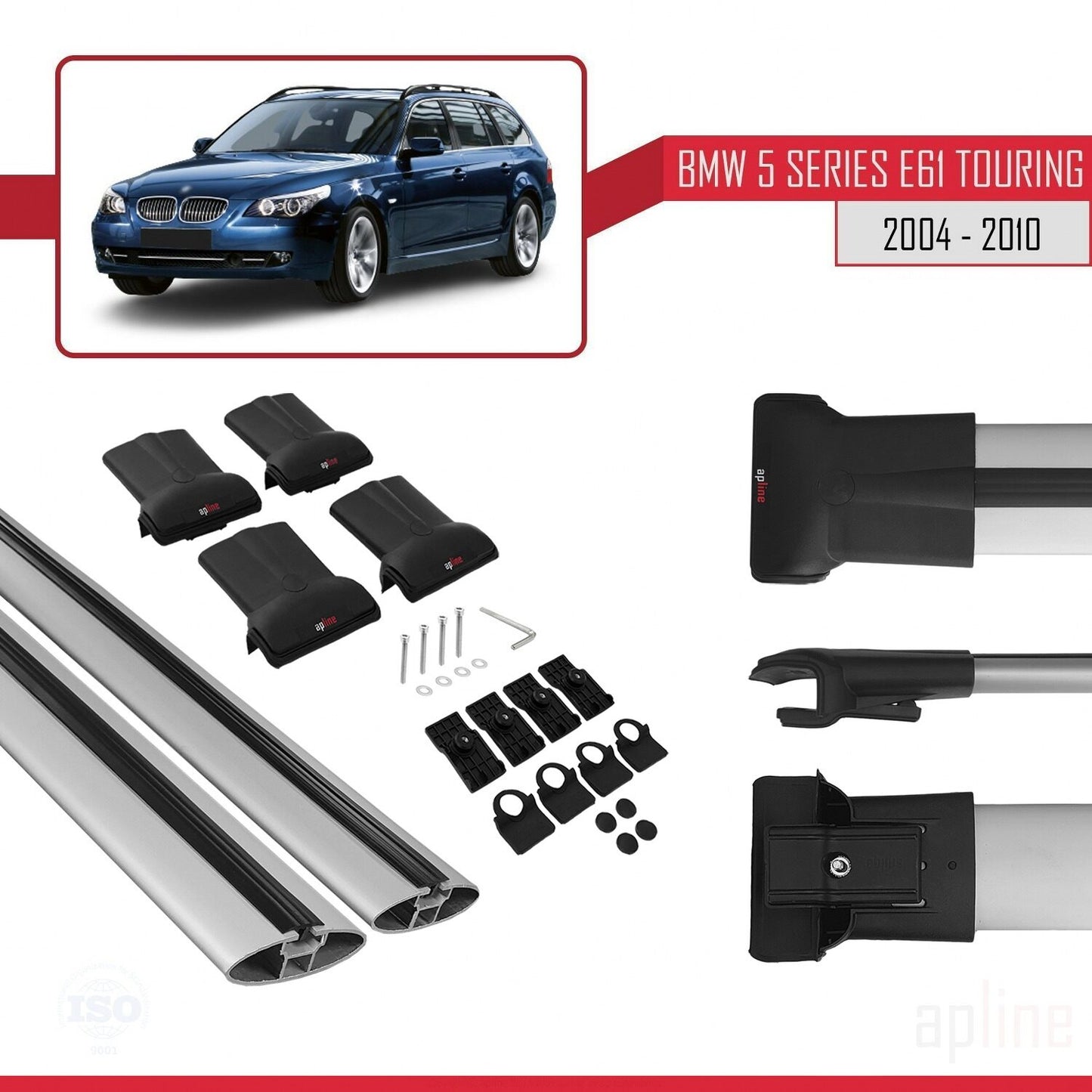 Kompatibel mit BMW 5er (E61) Touring 2004-2010 FLY Modell Dachgepäckträger, graues Aluminium, 2 Stangen