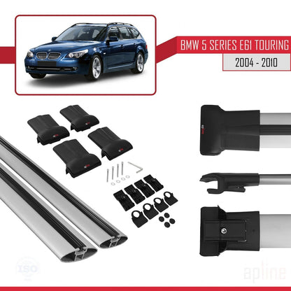 Kompatibel mit BMW 5er (E61) Touring 2004-2010 FLY Modell Dachgepäckträger, graues Aluminium, 2 Stangen