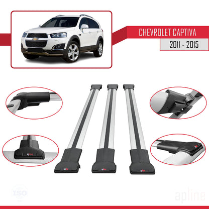 Kompatibel mit Chevrolet Captiva 2011-2015 FLY Modell Dachgepäckträger, graues Aluminium, 3 Stangen