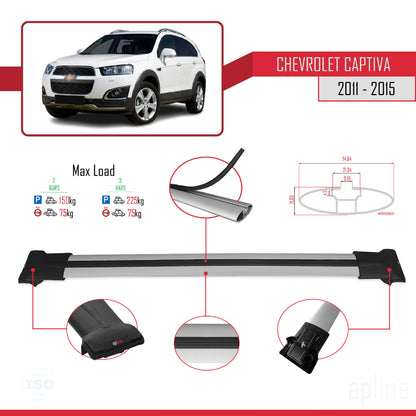 Kompatibel mit Chevrolet Captiva 2011-2015 FLY Modell Dachgepäckträger, graues Aluminium, 2 Stangen
