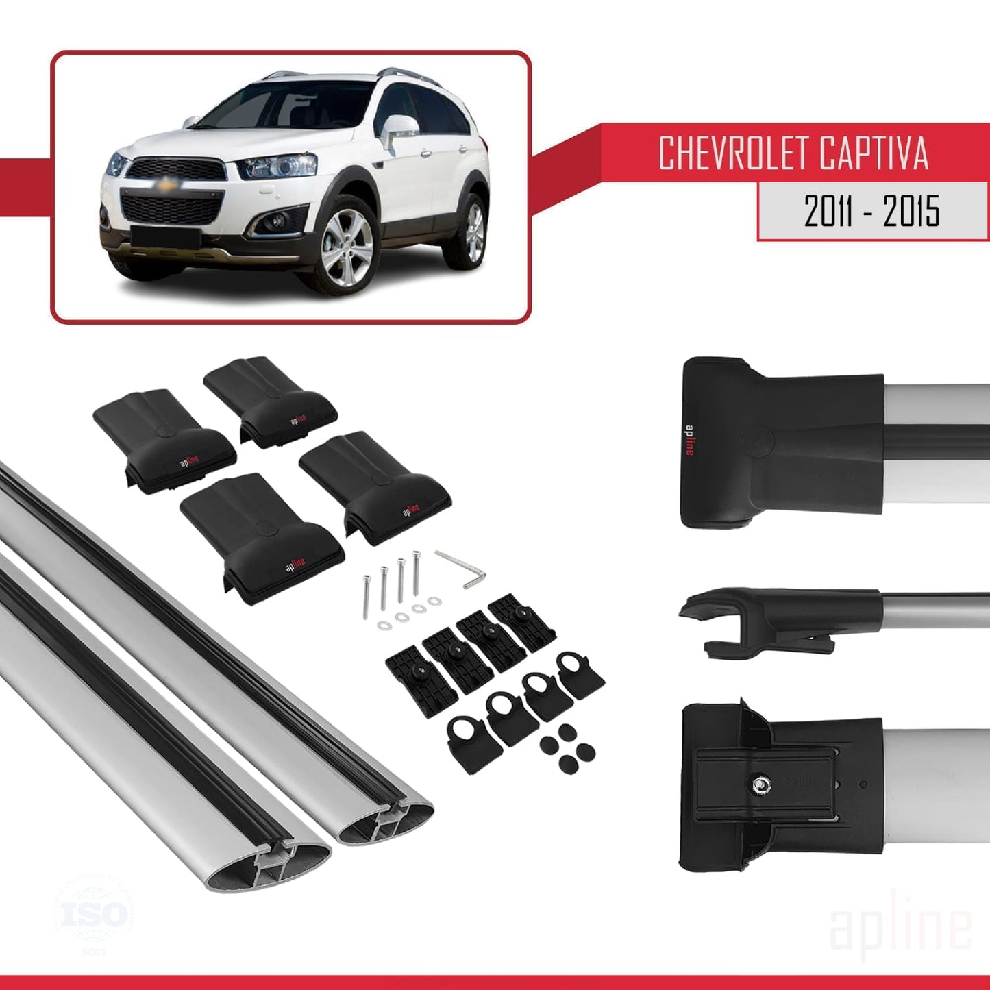 Kompatibel mit Chevrolet Captiva 2011-2015 FLY Modell Dachgepäckträger, graues Aluminium, 2 Stangen