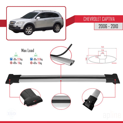 Kompatibel mit Chevrolet Captiva 2006-2010 FLY Modell Dachgepäckträger, graues Aluminium, 3 Stangen