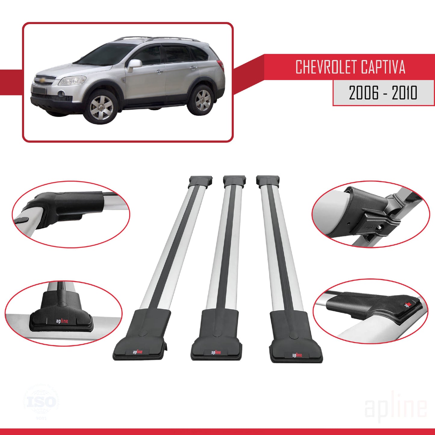 Kompatibel mit Chevrolet Captiva 2006-2010 FLY Modell Dachgepäckträger, graues Aluminium, 3 Stangen
