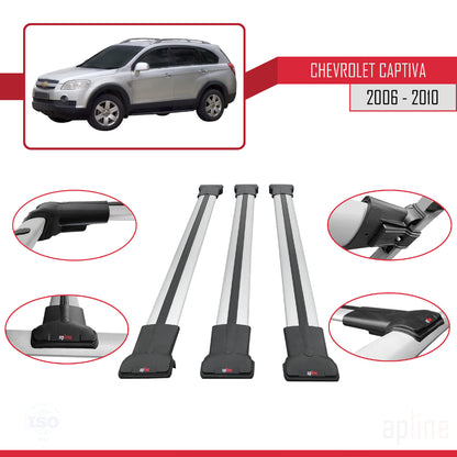 Kompatibel mit Chevrolet Captiva 2006-2010 FLY Modell Dachgepäckträger, graues Aluminium, 3 Stangen