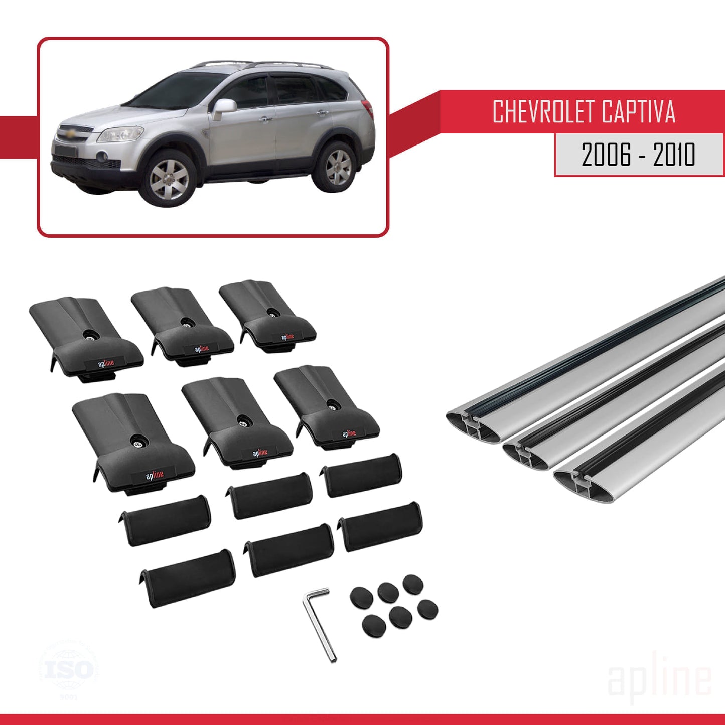 Kompatibel mit Chevrolet Captiva 2006-2010 FLY Modell Dachgepäckträger, graues Aluminium, 3 Stangen