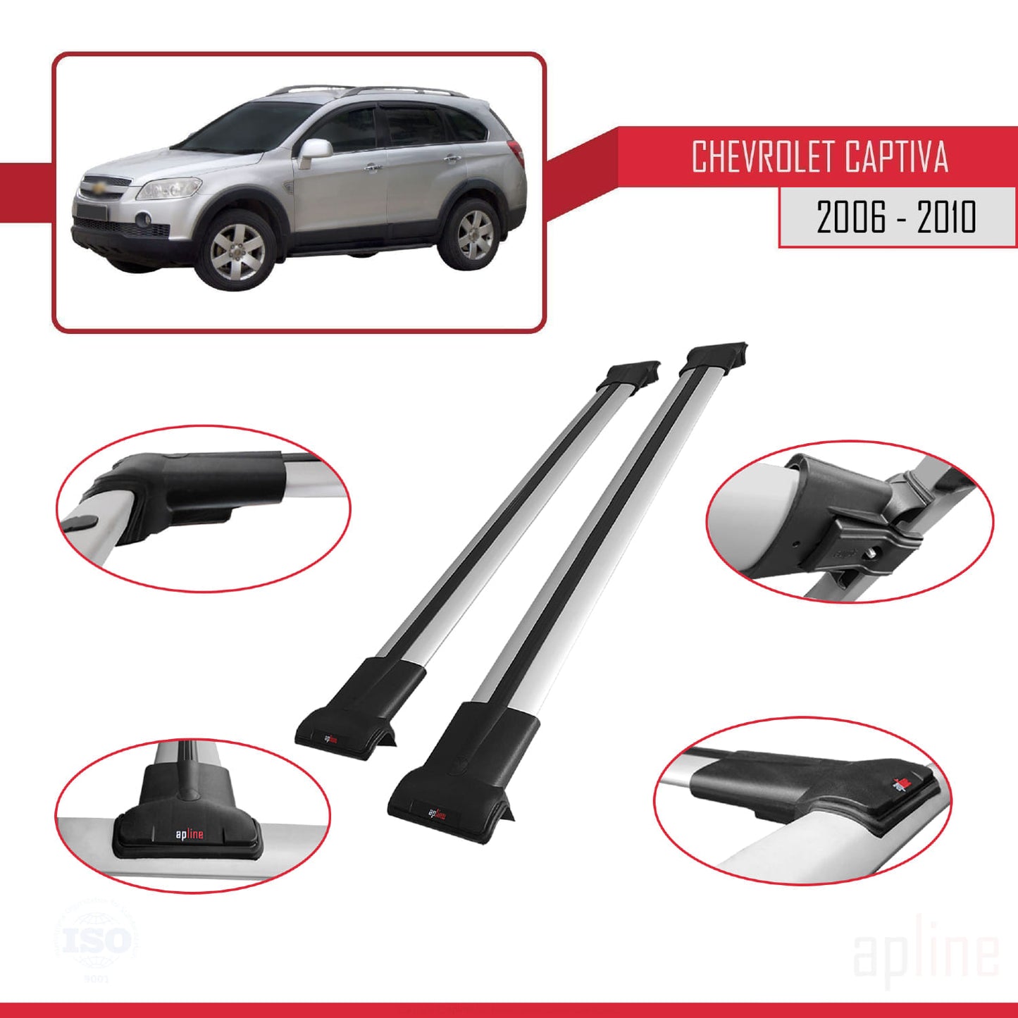 Kompatibel mit Chevrolet Captiva 2006-2010 FLY Modell Dachgepäckträger, graues Aluminium, 2 Stangen