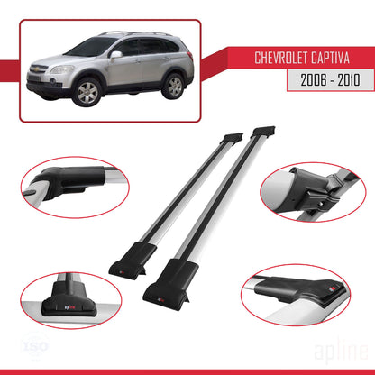 Kompatibel mit Chevrolet Captiva 2006-2010 FLY Modell Dachgepäckträger, graues Aluminium, 2 Stangen