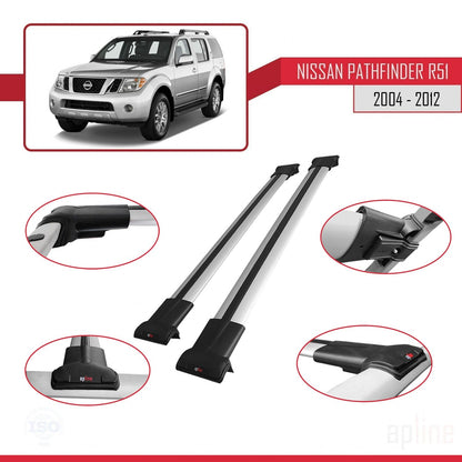 Compatible avec Nissan Pathfinder 3 (R51) 2004-2012 FLY Model Barres de Toit Railing Porte-Bagages de Voiture Gris Aluminium 2 Barres