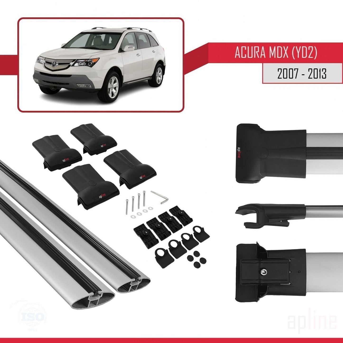Kompatibel mit Acura MDX (YD2) 2007-2013 FLY Modell Dachgepäckträger, graues Aluminium, 2 Stangen
