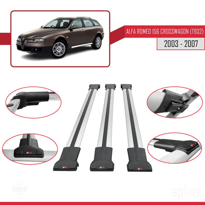 Kompatibel mit Alfa Romeo 156 (T932) Crosswagon 2003-2007 FLY Modell Dachgepäckträger, graues Aluminium, 3-Stangen