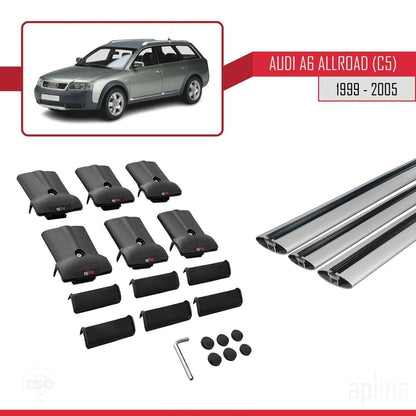 Kompatibel mit Audi A6 (C5) Allroad 1999-2005 FLY Modell Dachgepäckträger, graues Aluminium, 3-Stangen