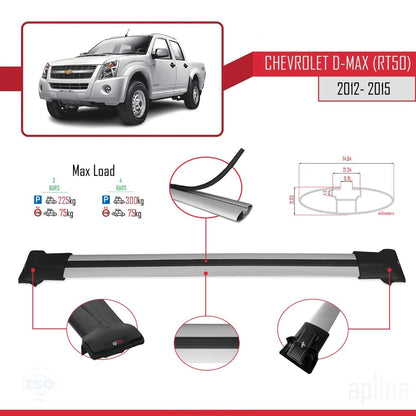 Kompatibel mit Chevrolet D-Max (RT50) 2012-2015 FLY Modell Dachgepäckträger, graues Aluminium, 3 Stangen