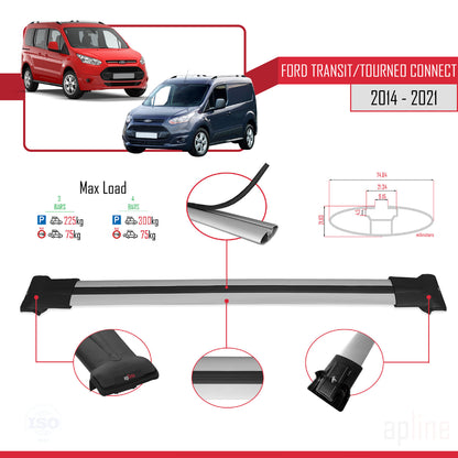 Compatible with Ford Transit/Tourneo Connect 2 2014-2021 FLY Model Car Roof Rack Cross Bar Grey Aluminium 3 Bars