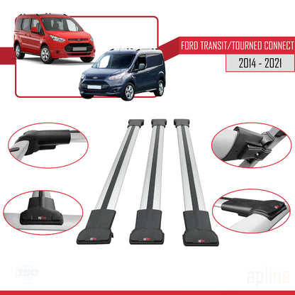 Compatible with Ford Transit/Tourneo Connect 2 2014-2021 FLY Model Car Roof Rack Cross Bar Grey Aluminium 3 Bars
