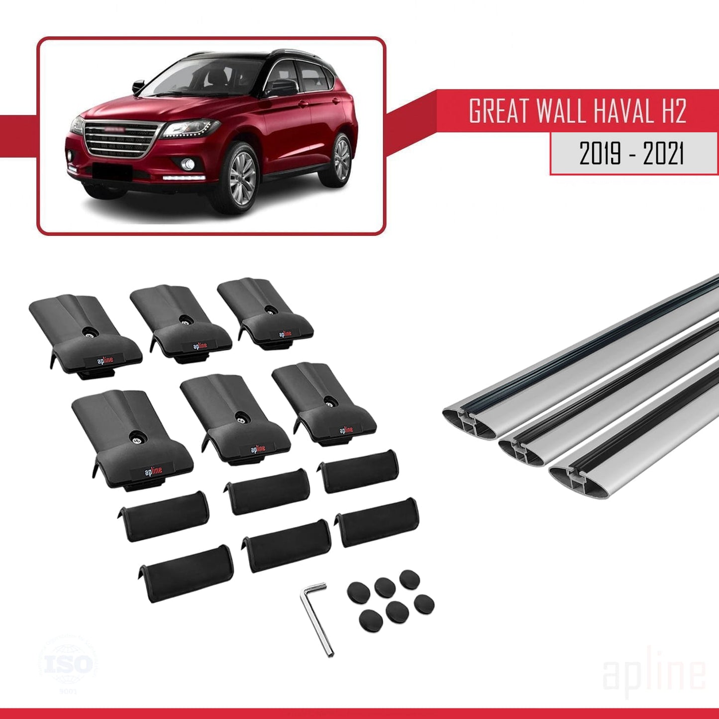 Kompatibel mit Great Wall Haval H2 2019-2021 FLY Modell Dachgepäckträger, Reling, Gepäckträger, graues Aluminium, 3 Stangen