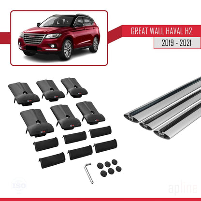 Kompatibel mit Great Wall Haval H2 2019-2021 FLY Modell Dachgepäckträger, Reling, Gepäckträger, graues Aluminium, 3 Stangen