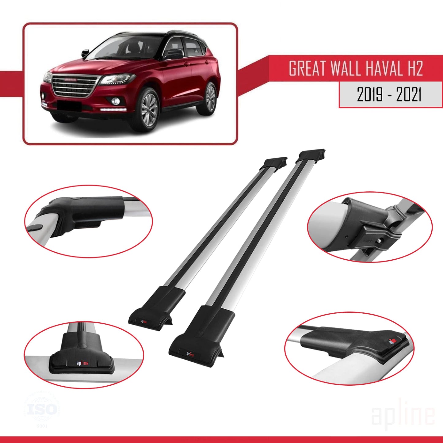 Kompatibel mit Great Wall Haval H2 2019-2021 FLY Modell Dachgepäckträger, graues Aluminium, 2 Stangen