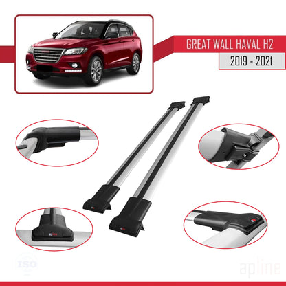 Kompatibel mit Great Wall Haval H2 2019-2021 FLY Modell Dachgepäckträger, graues Aluminium, 2 Stangen