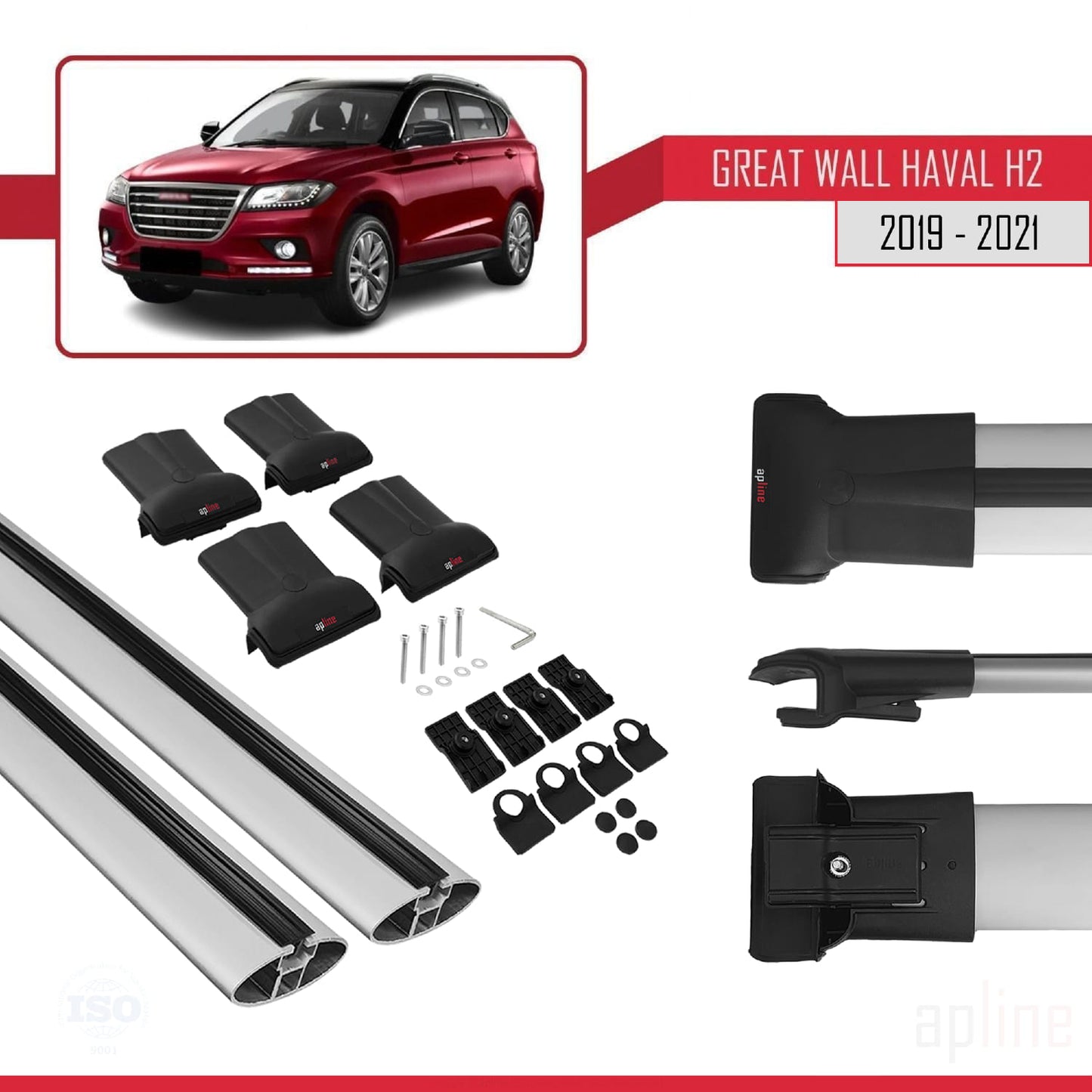 Kompatibel mit Great Wall Haval H2 2019-2021 FLY Modell Dachgepäckträger, graues Aluminium, 2 Stangen