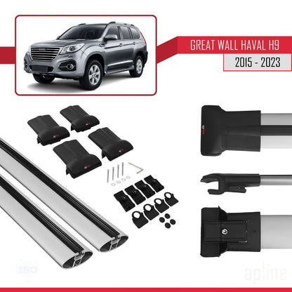 Kompatibel mit Great Wall Haval H9 2015-2023 FLY Modell Dachgepäckträger, graues Aluminium, 2 Stangen