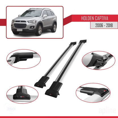 Kompatibel mit Holden Captiva 2006-2018 FLY Modell Dachgepäckträger, graues Aluminium, 2 Stangen