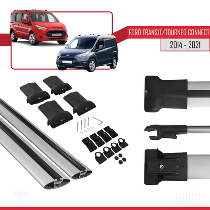 Kompatibel mit Ford Transit/Tourneo Connect 2 2014-2021 FLY Modell Dachgepäckträger, graues Aluminium, 2 Stangen