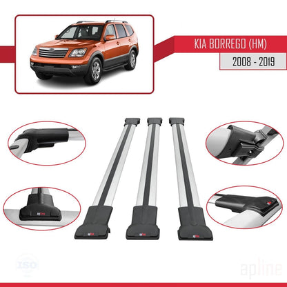 Kompatibel mit Kia Borrego (HM) 2008-2019 FLY Model Relingträger Dachträger Auto Gepäckträger Grau Aluminium 3 Stangen