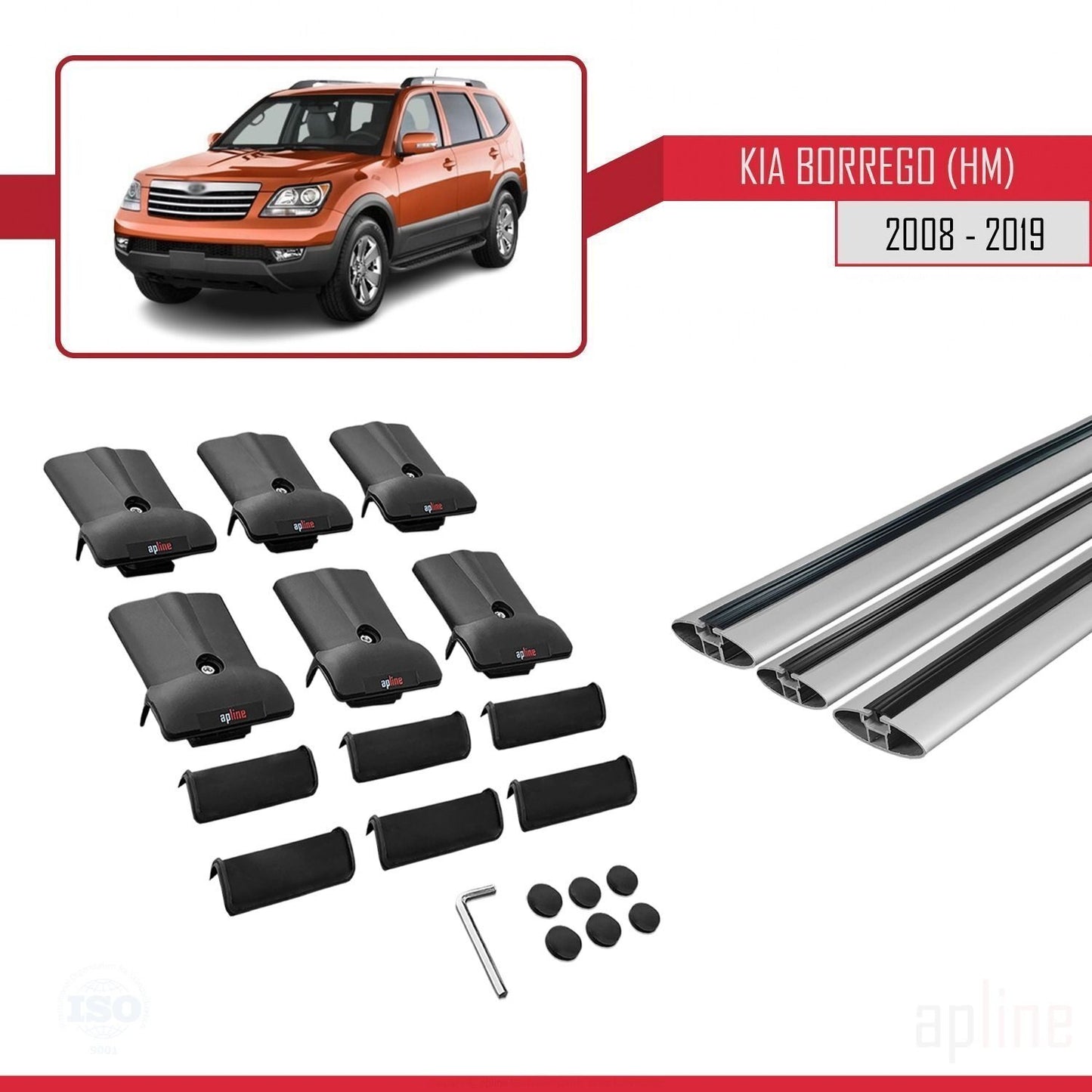 Kompatibel mit Kia Borrego (HM) 2008-2019 FLY Model Relingträger Dachträger Auto Gepäckträger Grau Aluminium 3 Stangen