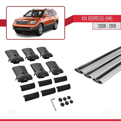 Kompatibel mit Kia Borrego (HM) 2008-2019 FLY Model Relingträger Dachträger Auto Gepäckträger Grau Aluminium 3 Stangen