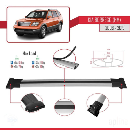 Compatible with Kia Borrego (HM) 2008-2019 FLY Model Car Roof Rack Cross Bar Grey Aluminium 2 Bars