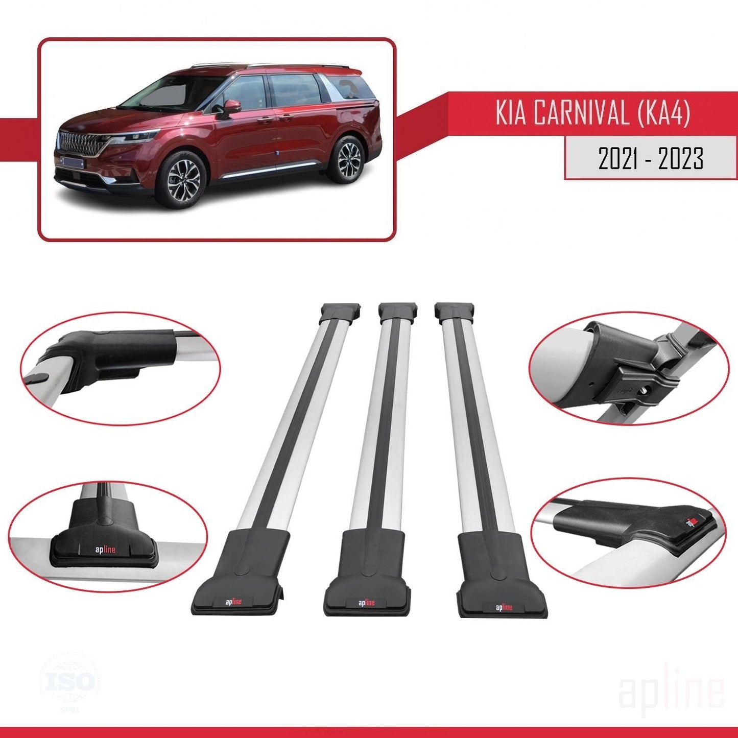 Kompatibel mit Kia Carnival 4 (KA4) 2021-2023 FLY Model Relingträger Dachträger Auto Gepäckträger Grau Aluminium 3 Stangen