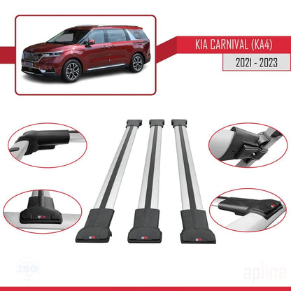 Kompatibel mit Kia Carnival 4 (KA4) 2021-2023 FLY Model Relingträger Dachträger Auto Gepäckträger Grau Aluminium 3 Stangen