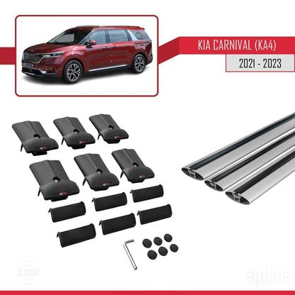 Kompatibel mit Kia Carnival 4 (KA4) 2021-2023 FLY Model Relingträger Dachträger Auto Gepäckträger Grau Aluminium 3 Stangen