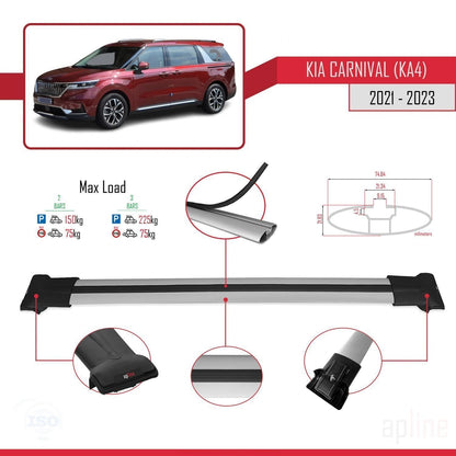Kompatibel mit Kia Carnival 4 (KA4) 2021-2023 FLY Model Relingträger Dachträger Auto Gepäckträger Grau Aluminium 2 Stangen