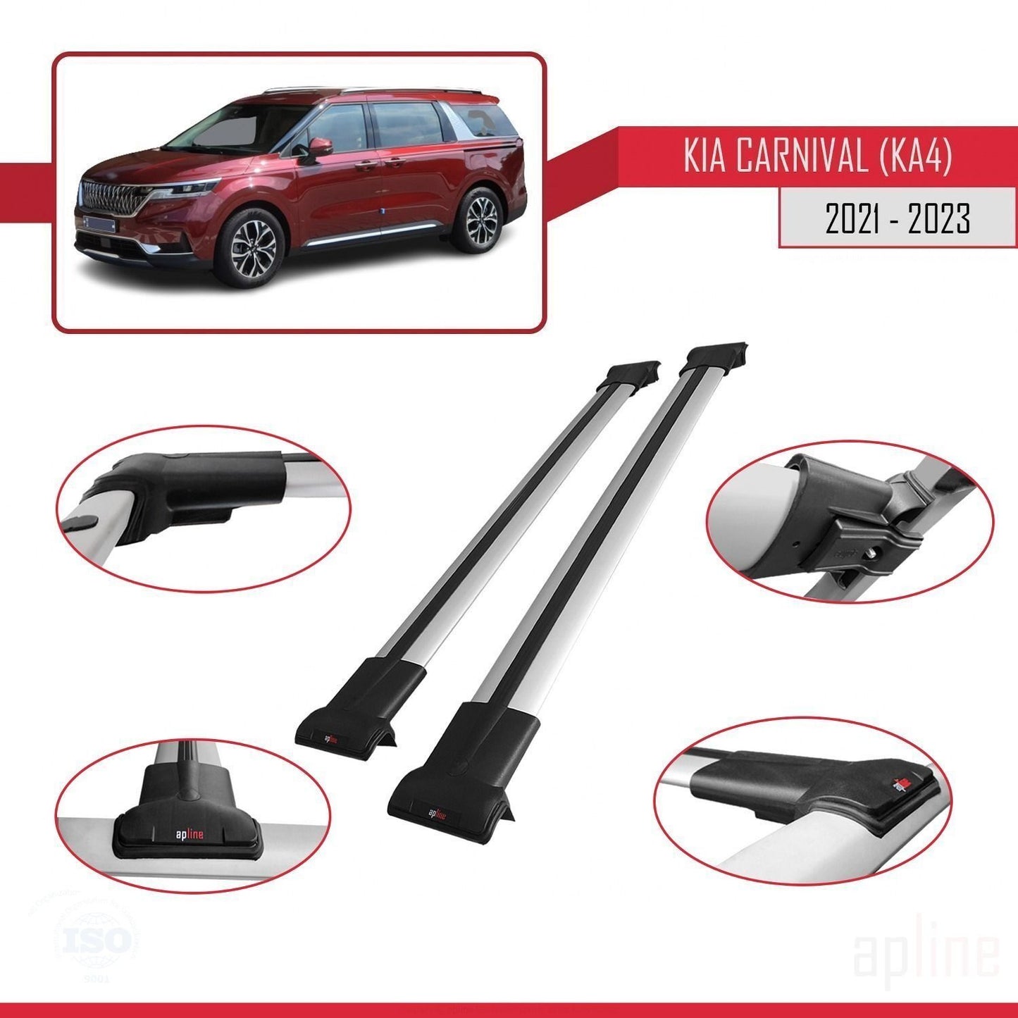 Kompatibel mit Kia Carnival 4 (KA4) 2021-2023 FLY Model Relingträger Dachträger Auto Gepäckträger Grau Aluminium 2 Stangen