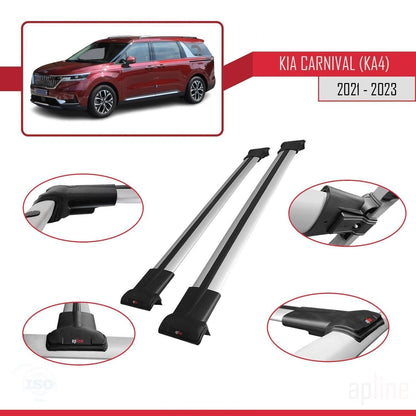 Kompatibel mit Kia Carnival 4 (KA4) 2021-2023 FLY Model Relingträger Dachträger Auto Gepäckträger Grau Aluminium 2 Stangen