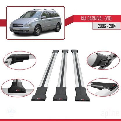 Kompatibel mit Kia Carnival 2 (VQ) 2006-2014 FLY Model Relingträger Dachträger Auto Gepäckträger Grau Aluminium 3 Stangen