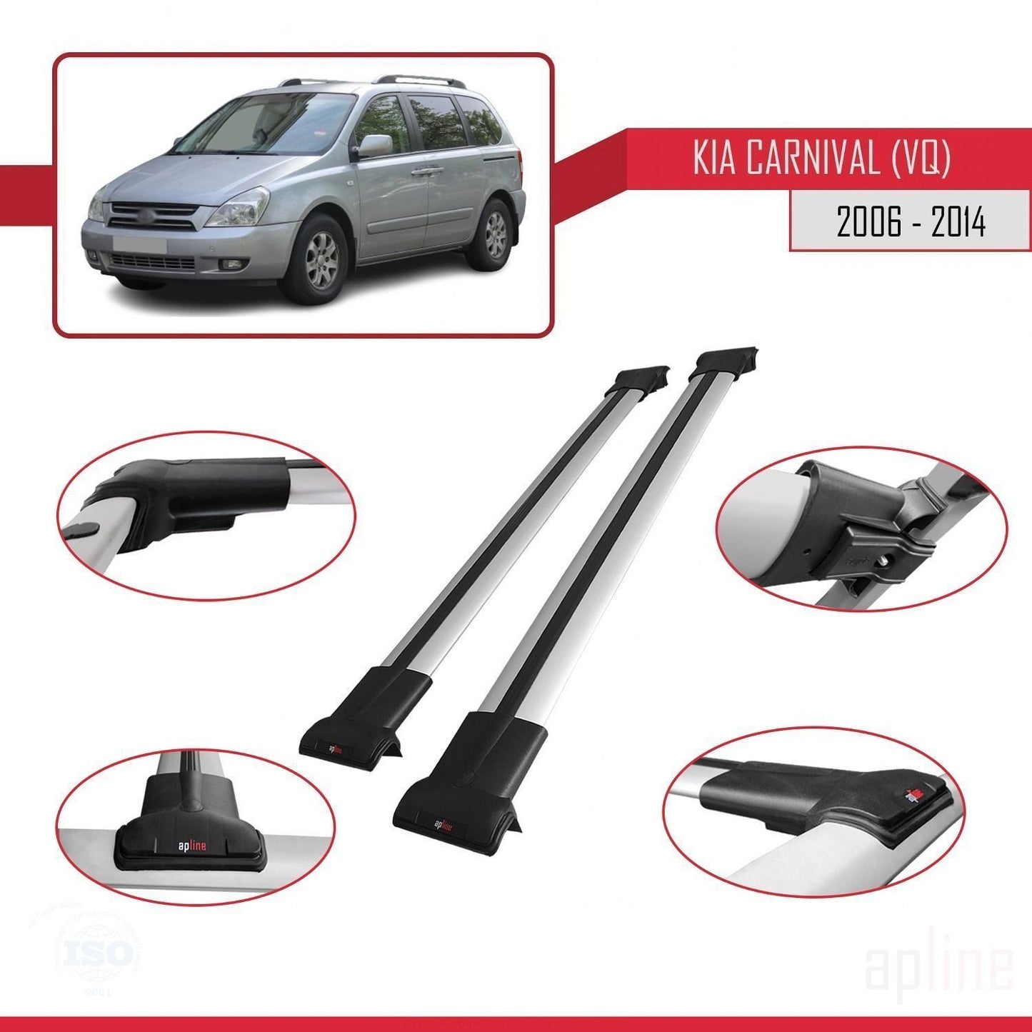 Compatible with Kia Carnival 2 (VQ) 2006-2014 FLY Model Car Roof Rack Cross Bar Grey Aluminium 2 Bars