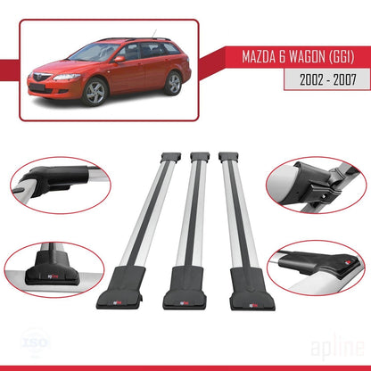 Compatible with Mazda 6 I (GG1) 2002-2007 FLY Model Car Roof Rack Cross Bar Grey Aluminium 3 Bars