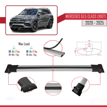 Compatible with Mercedes GLS Class (X167) 2020-2025 FLY Model Car Roof Rack Cross Bar Grey Aluminium 3 Bars