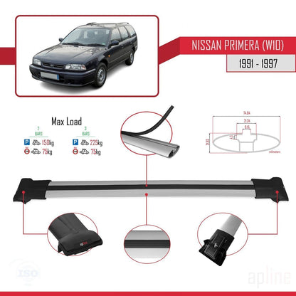 Compatible avec Nissan Primera (W10) Traveller 1991-1997 FLY Model Barres de Toit Railing Porte-Bagages de Voiture Gris Aluminium 2 Barres