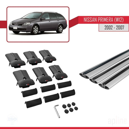 Compatible avec Nissan Primera 3 (W12) Traveller 2002-2007 FLY Model Barres de Toit Railing Porte-Bagages de Voiture Gris Aluminium 3 Barres