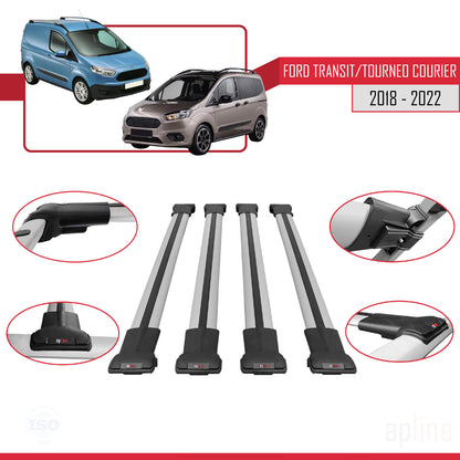 Compatible avec Ford Transit/Tourneo Courier Post-Facelift 2018-2022 FLY Model Barres de Toit Railing Porte-Bagages de Voiture Gris Aluminium 4 Barres