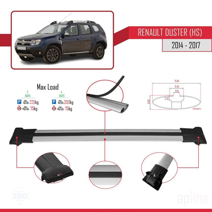 Compatible avec Renault Duster (HS) Post-Facelift 2014-2017 FLY Model Barres de Toit Railing Porte-Bagages de Voiture Gris Aluminium 3 Barres