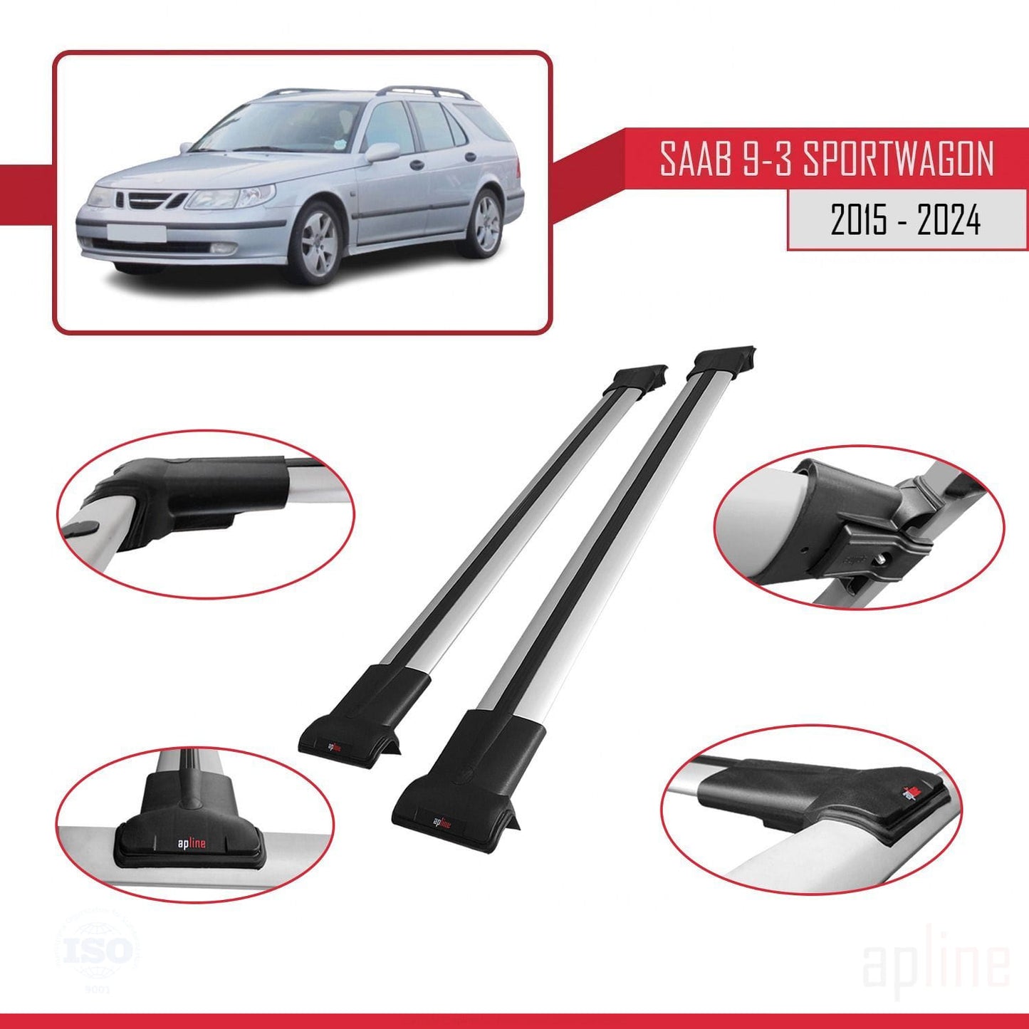 Kompatibel mit Saab 9-3 II SW 2006-2012 FLY Model Relingträger Dachträger Auto Gepäckträger Grau Aluminium 2 Stangen