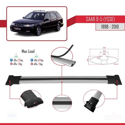 Kompatibel mit Saab 9-5 (YS3E) Combi 1998-2010 FLY Model Relingträger Dachträger Auto Gepäckträger Grau Aluminium 3 Stangen