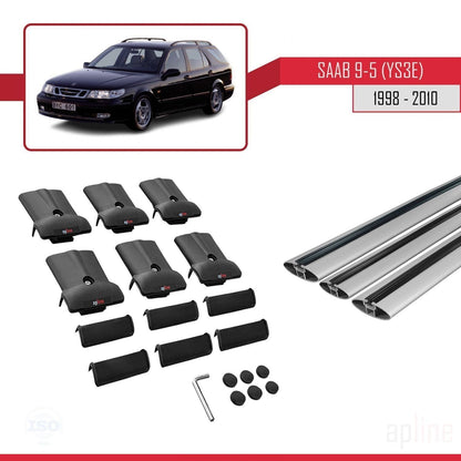 Kompatibel mit Saab 9-5 (YS3E) Combi 1998-2010 FLY Model Relingträger Dachträger Auto Gepäckträger Grau Aluminium 3 Stangen
